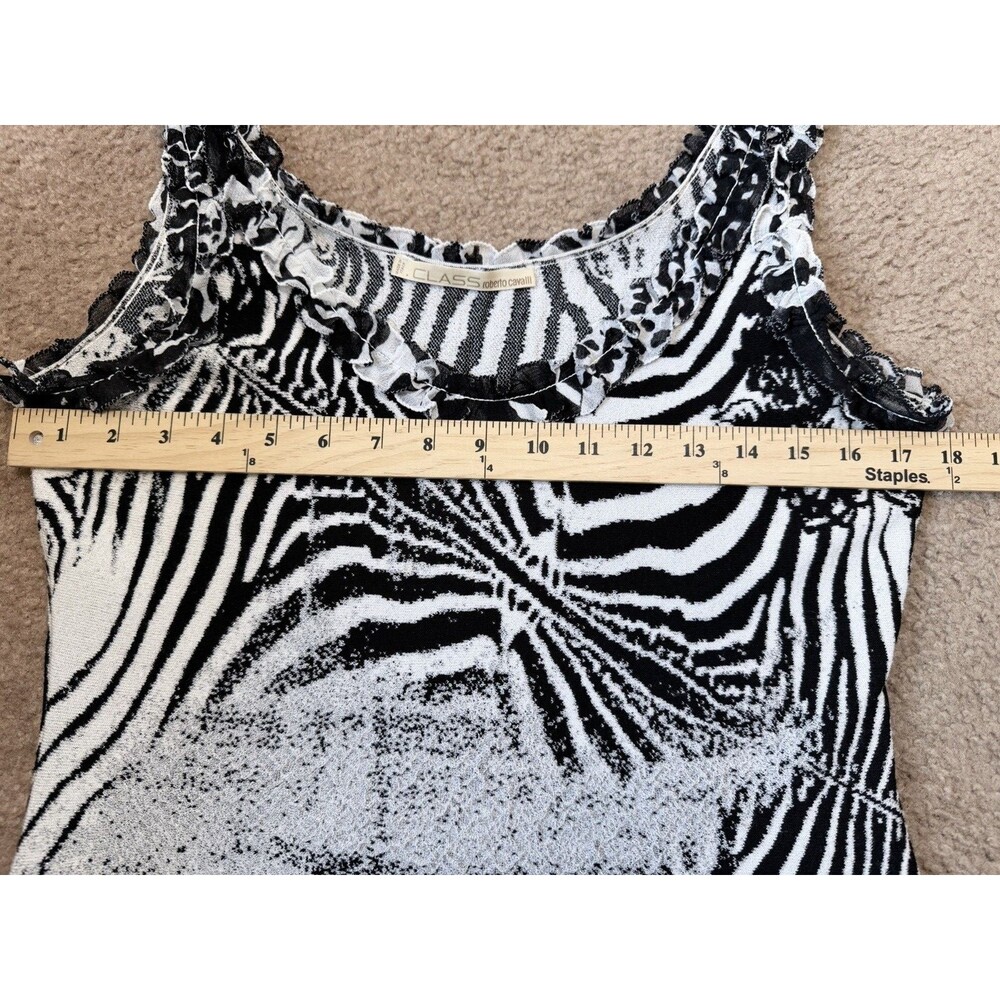 Class Roberto Cavalli Zebra Print Knit Tank Top Ruffle Neck Italy IT 46 US 12 Y2 - Picture 8 of 16